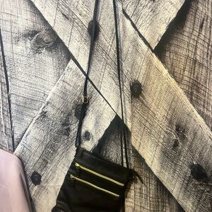 Source Unknown Black Crossbody Bag with Gold Accents